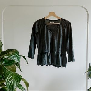 Madewell Gray Peplum Long Sleeve Blouse